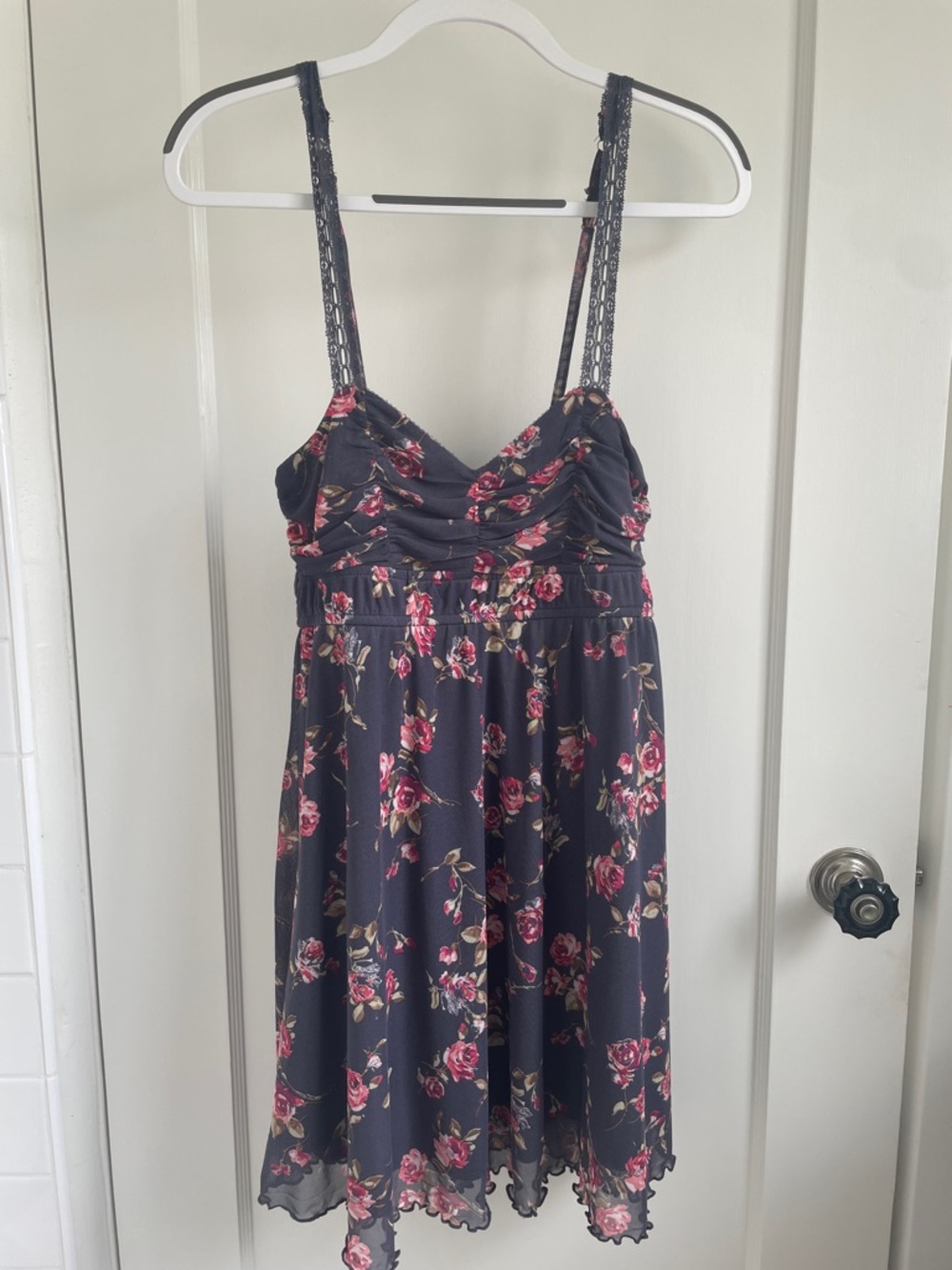 Navy Floral Sundress with Pink Roses